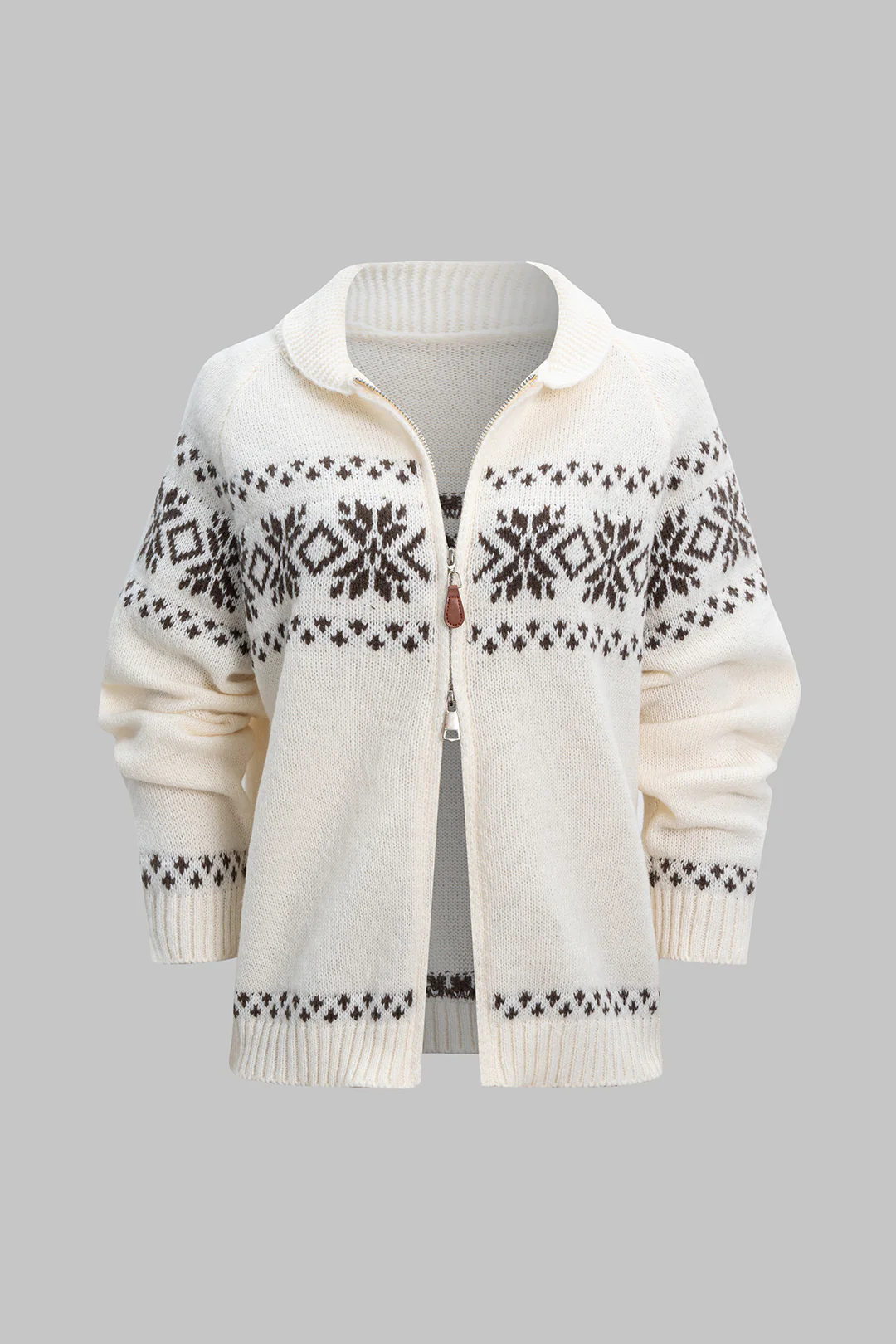 Knit Zipper Long Sleeve Cardigan - Flockneti