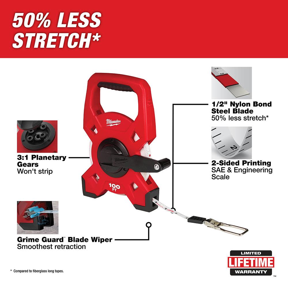 Milwaukee 100 Ft. Steel Open Reel Long Tape Measure - Flockneti