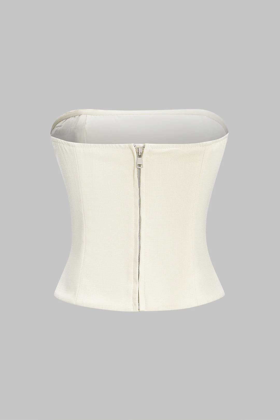 Mesh Twist Knot Ruched Metallic Decor Zipper Tube Top - Flockneti