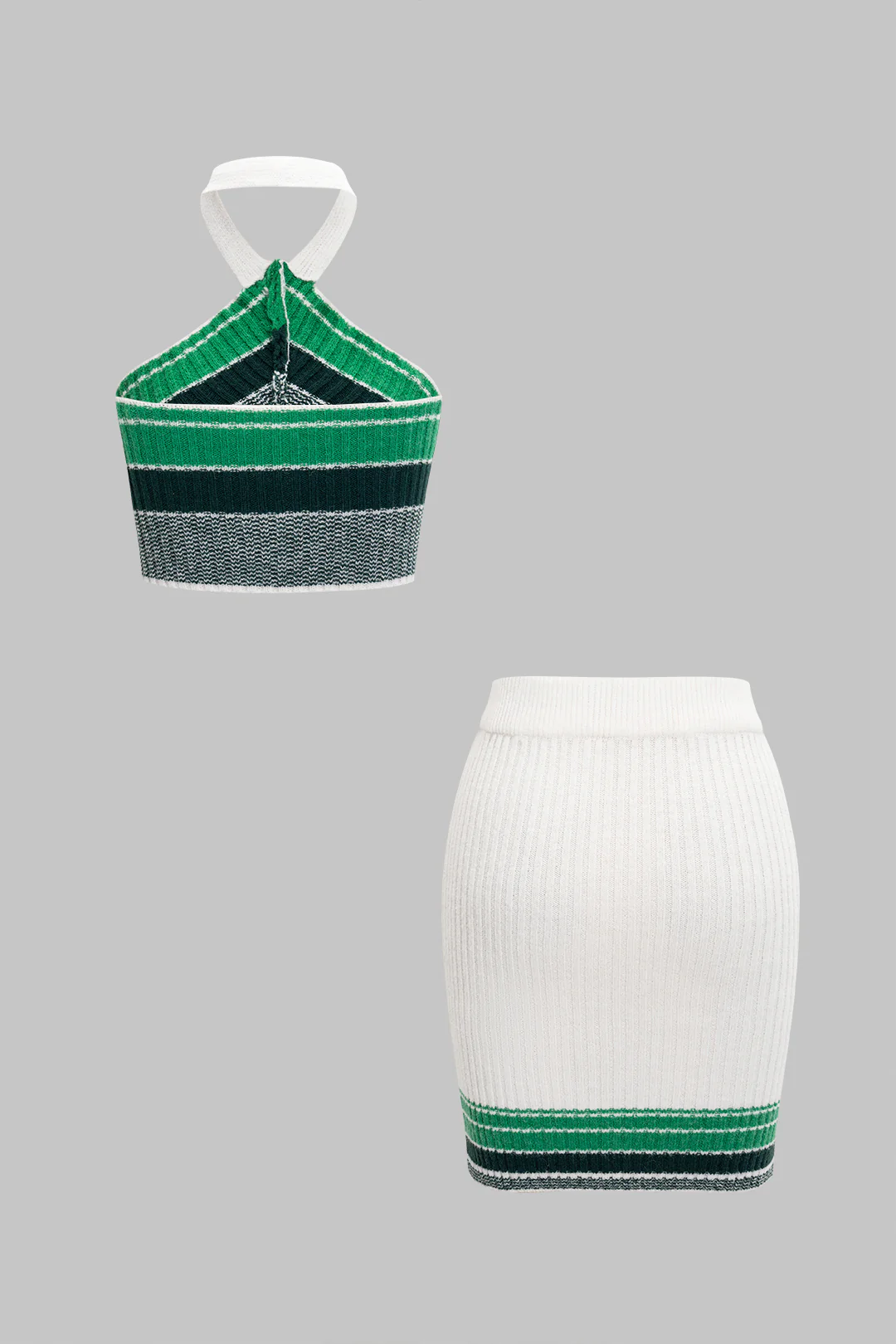 Knit Color-Block Halter Neck Cami Top And Mini Skirt Set - Flockneti