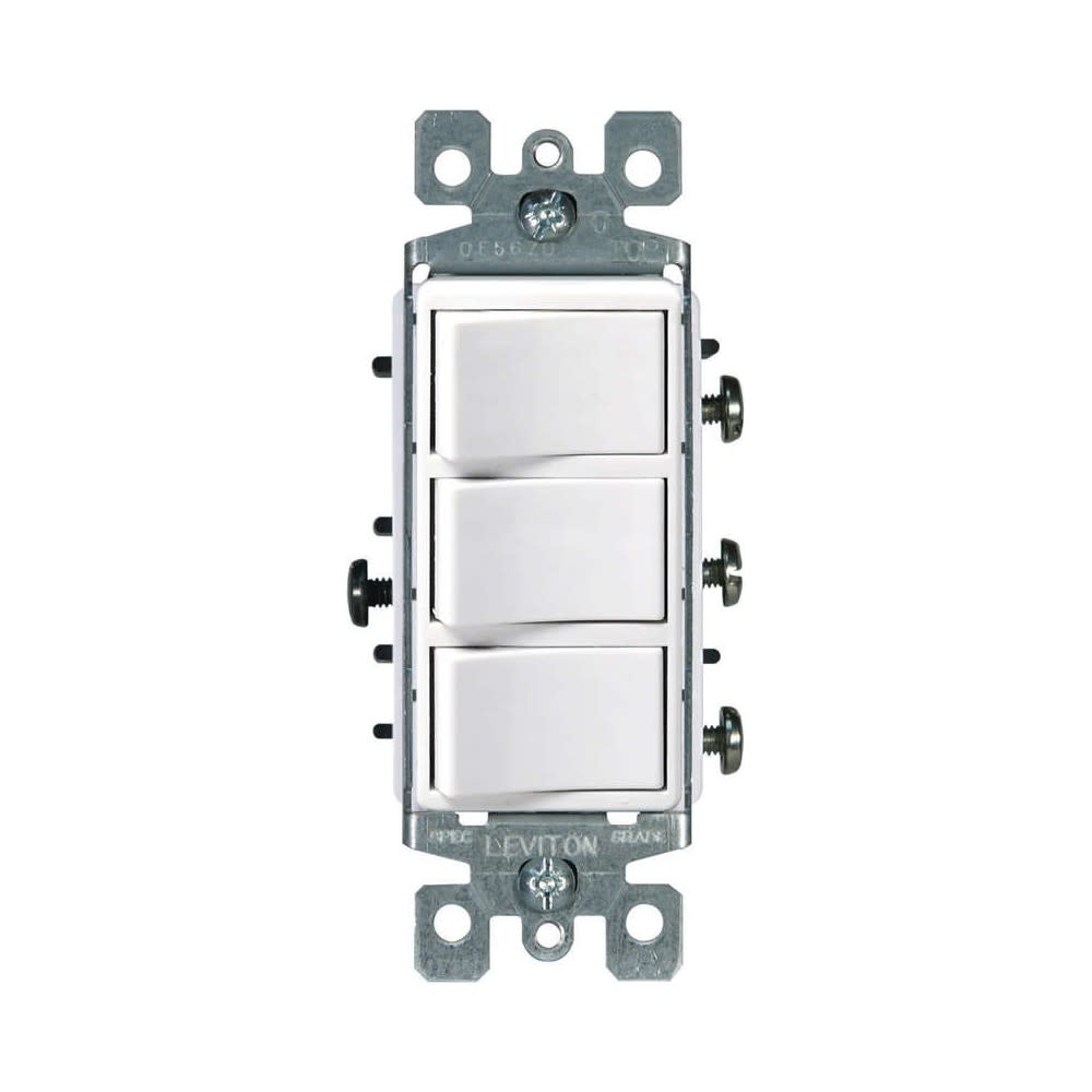 Leviton Decora Triple Combination Rocker Switch 120V White 1 Pole - Flockneti