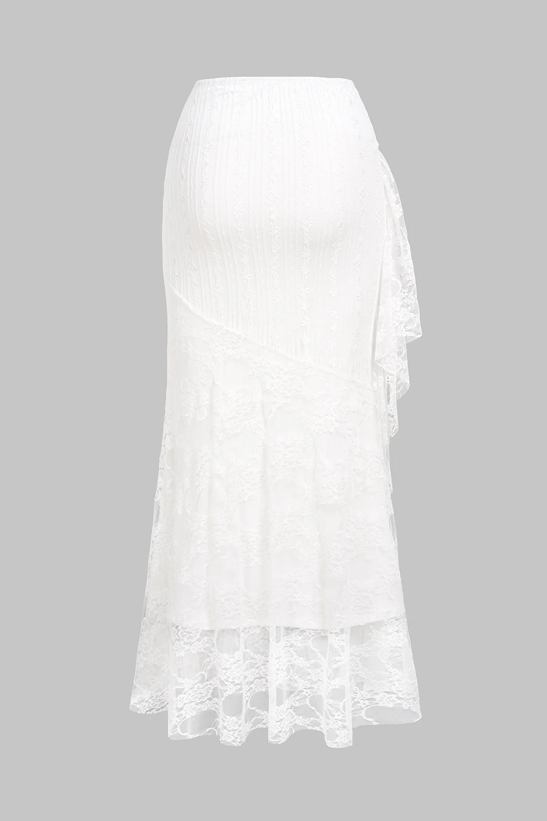 Solid Lace Patchwork Asymmetrical Skirt - Flockneti