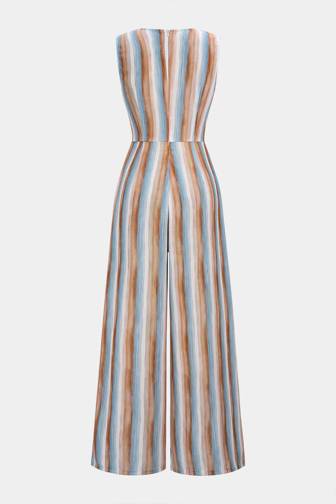 Stripes Print V-Neck Strappy Sleeveless Jumpsuit - Flockneti