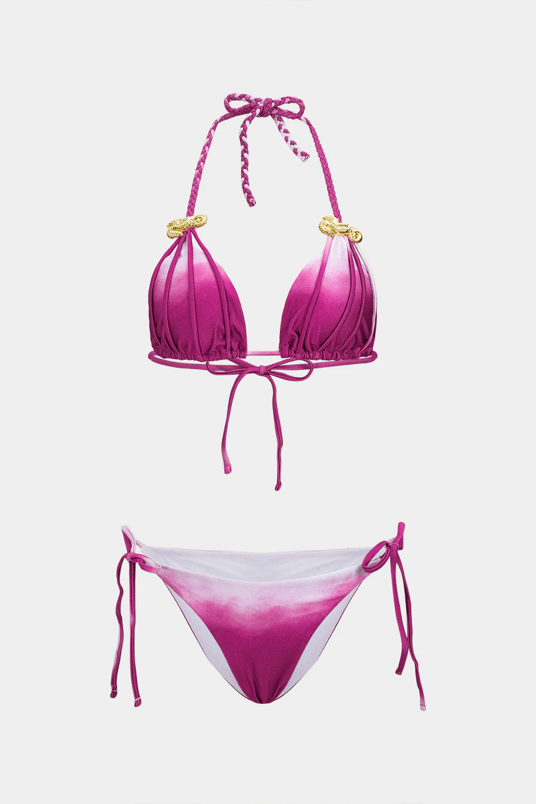 Ombre Print Halter Tie-Up Metallic Bikini Set - Flockneti