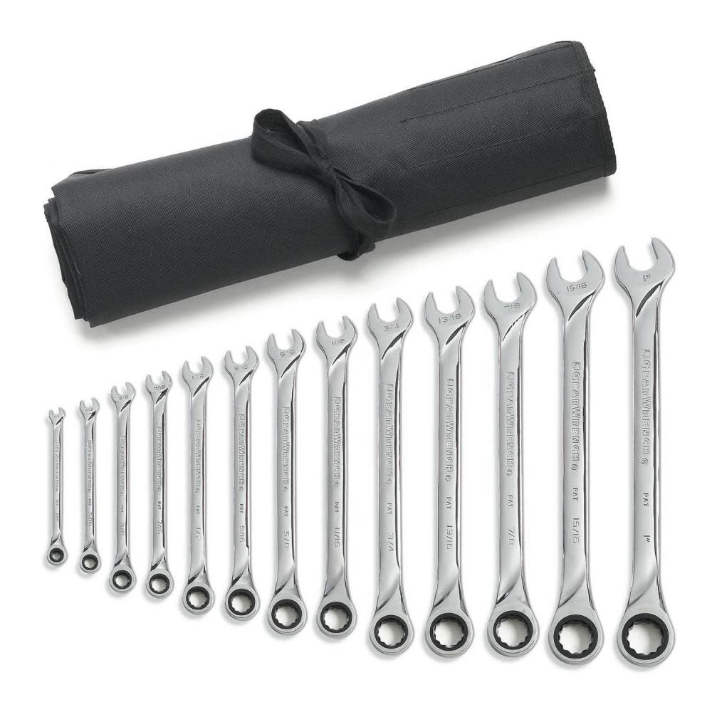 GEARWRENCH Ratcheting Wrench Set 13 pc 12 Point SAE XL Combination with Wrench Roll - Flockneti