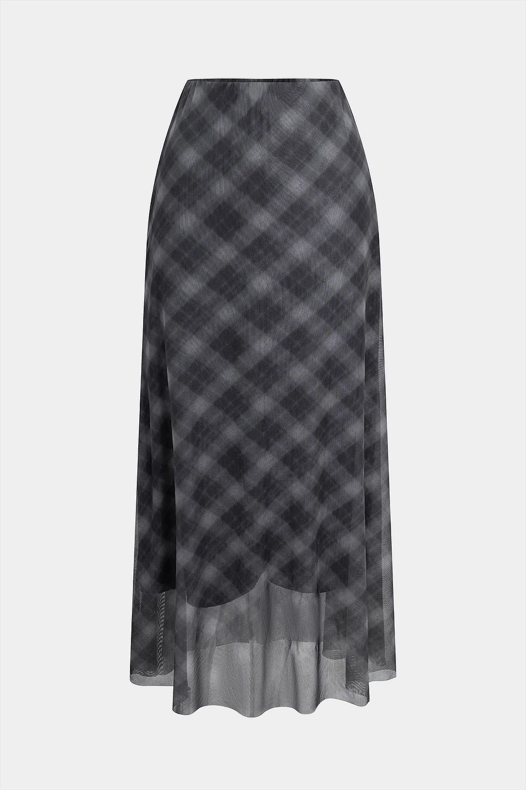 Plaid Print Sheer Mesh High Waist Skirt - Flockneti