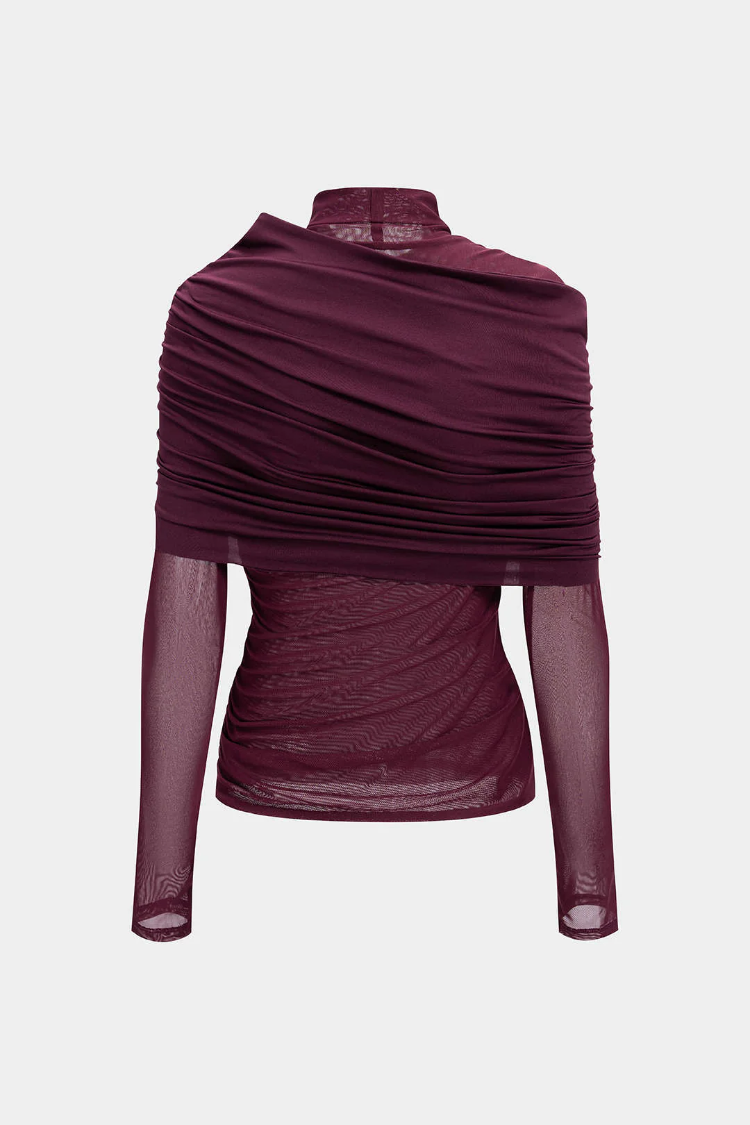 Ruched Mesh Long-Sleeve Top - Flockneti