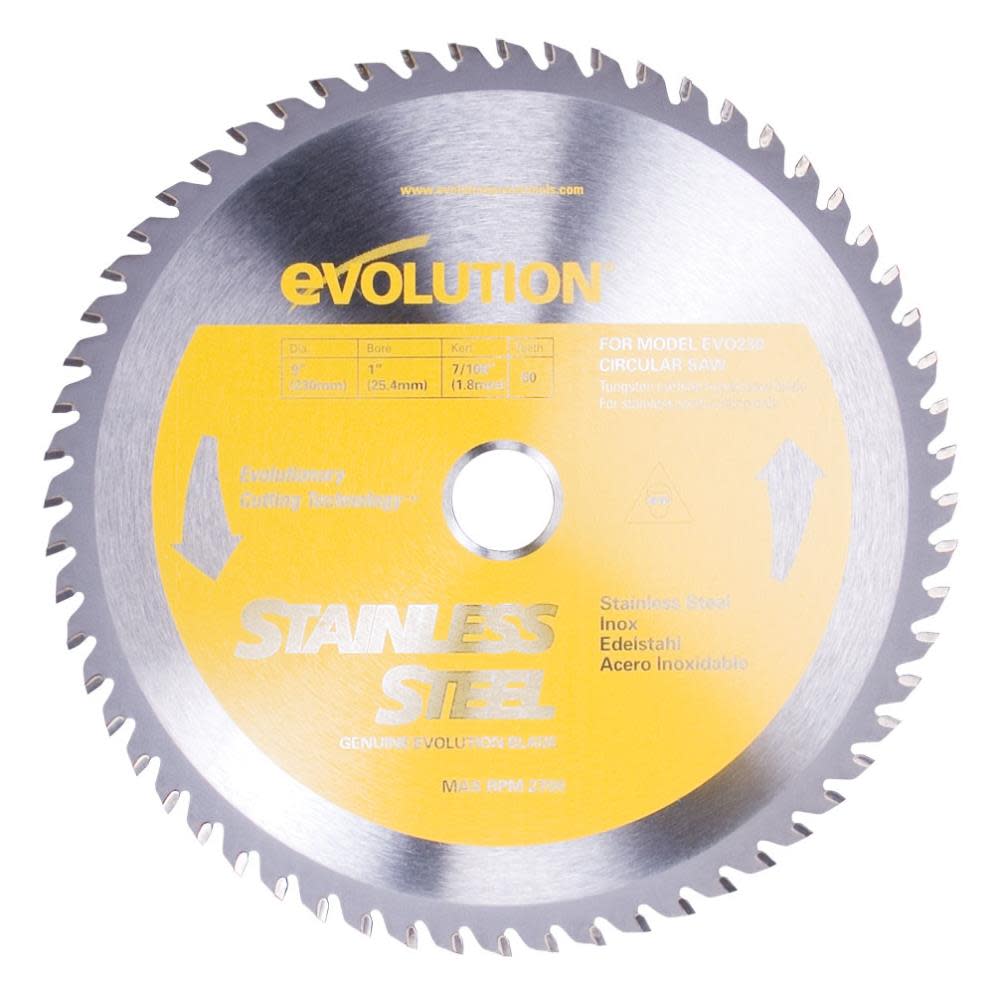 Evolution Power Tools 9 in. 60 Tooth Stainless Steel Tungsten Carbide-Tipped Cutting Blade - Flockneti