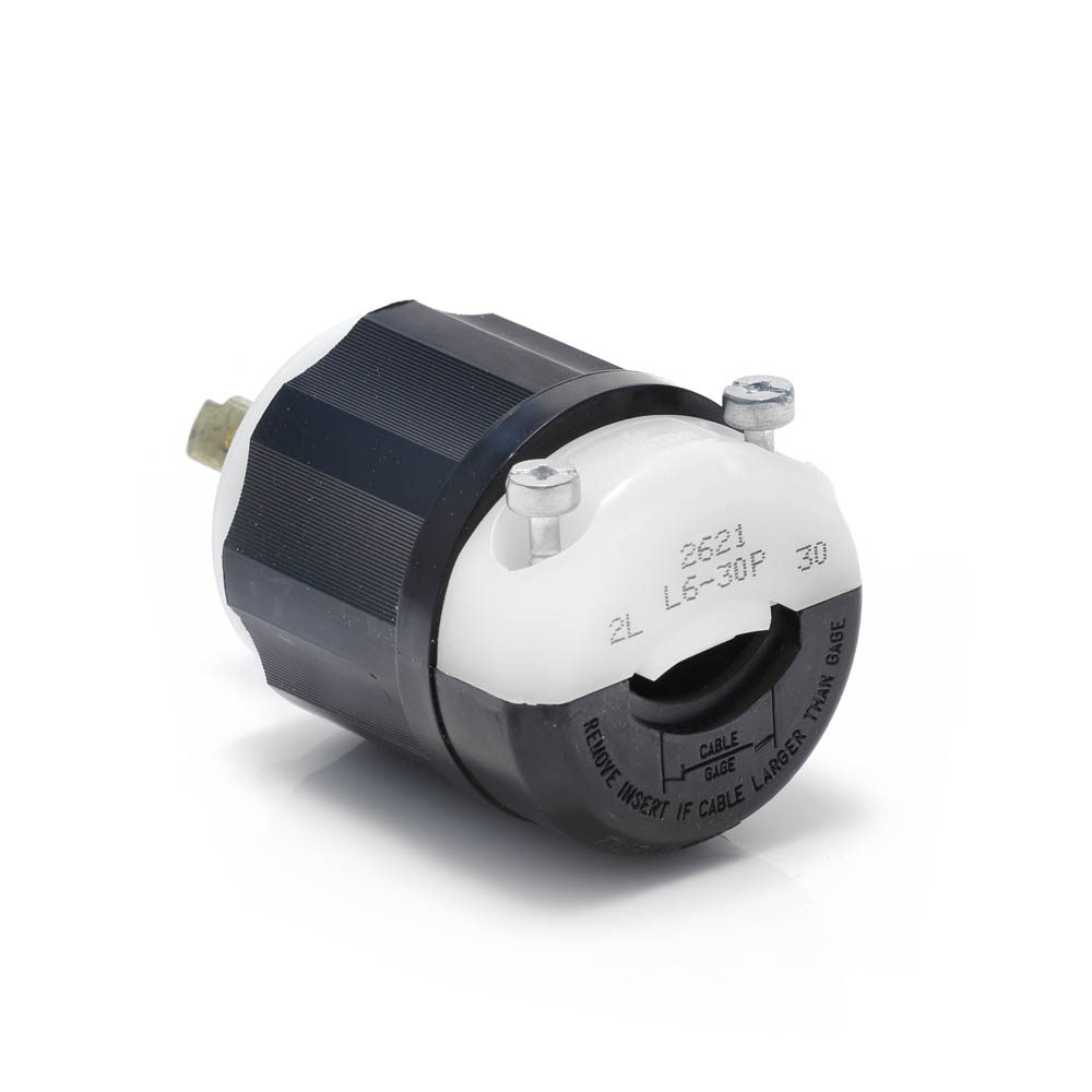 Leviton Locking Plug 30A 250V 2 Pole 3 Wire Black & White Nylon - Flockneti