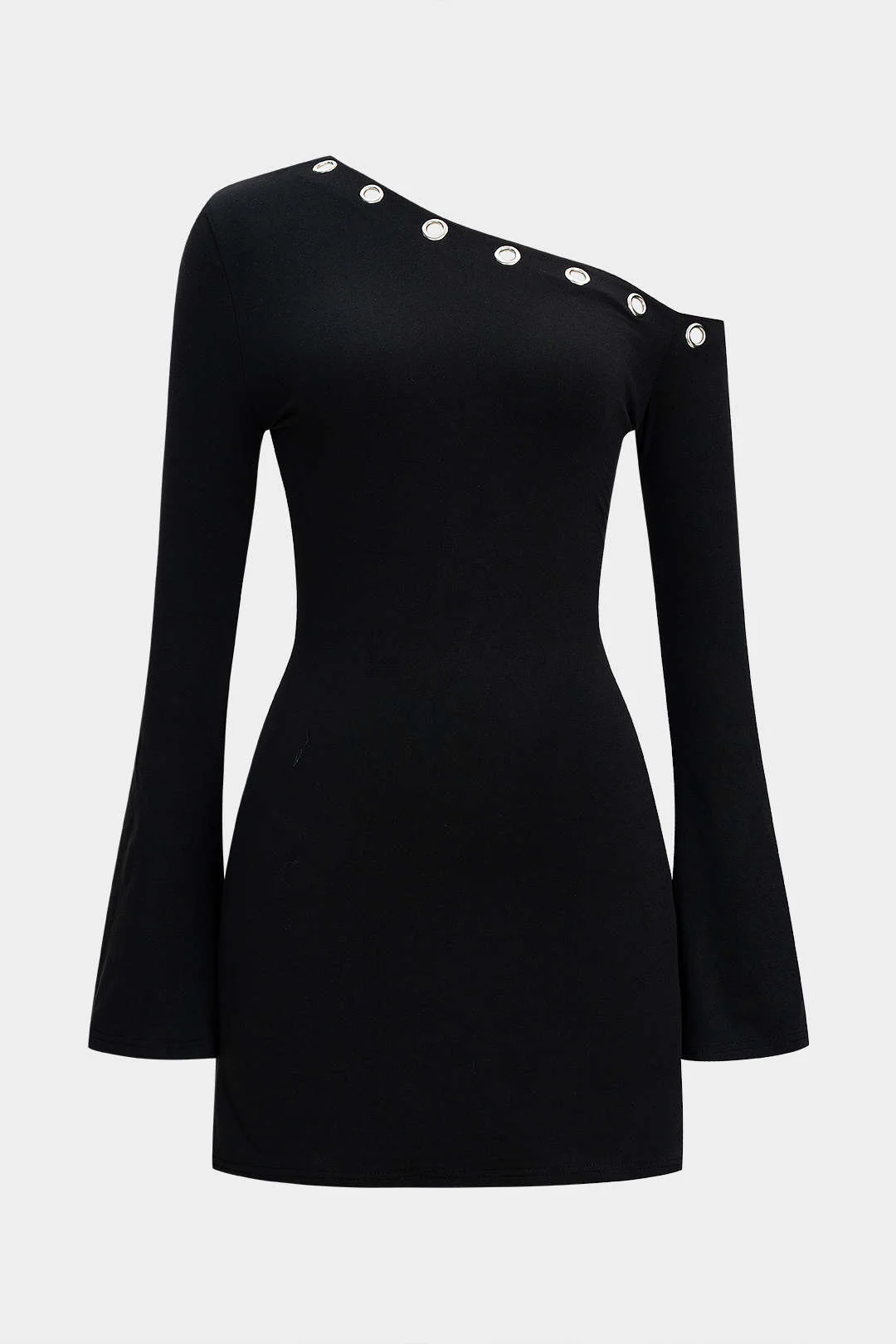Asymmetrical Neck Cut Out Long Sleeve Mini Dress - Flockneti