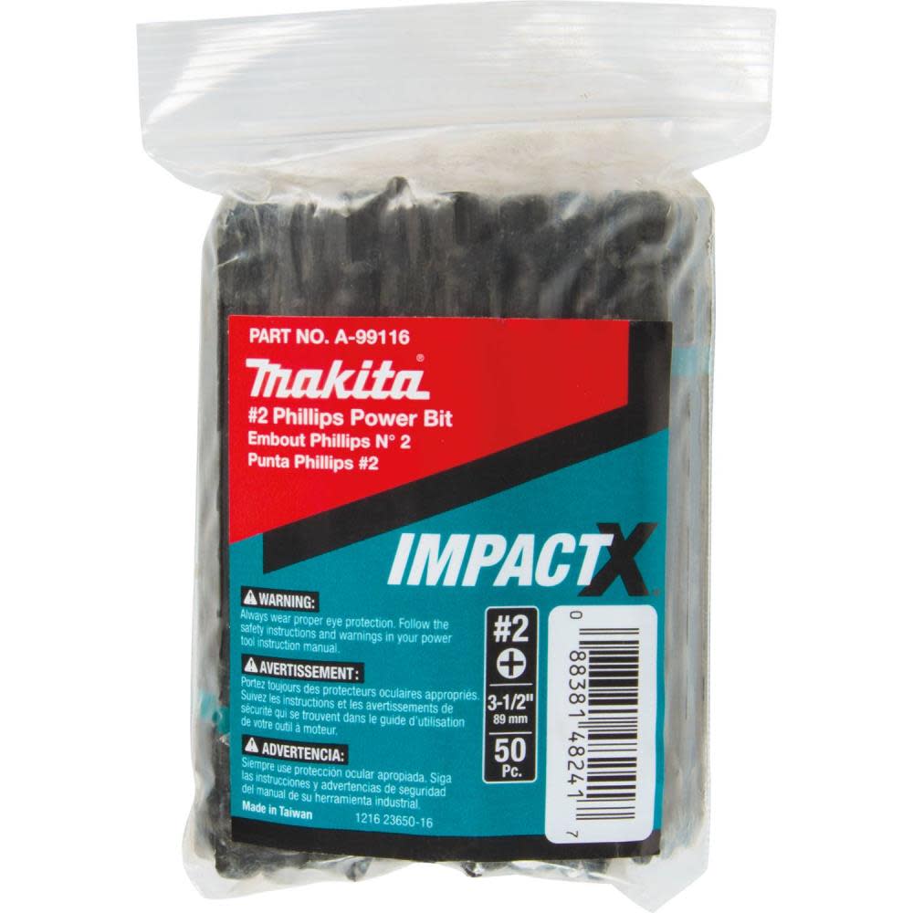 Makita Impact X #2 Phillips 3-1/2 Power Bit 50/pk Bulk - Flockneti