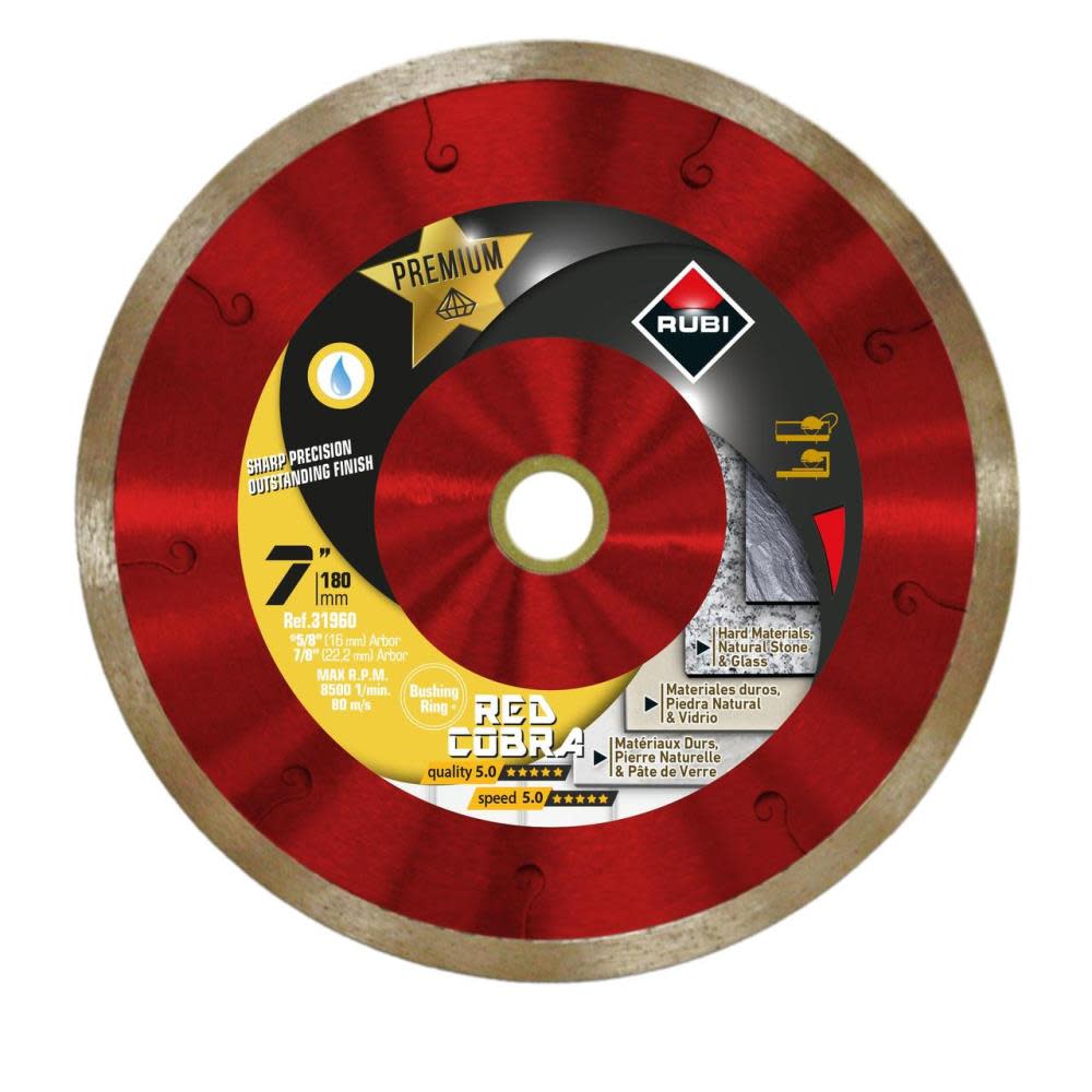 Rubi Tools Premium Red Cobra Wet 7 In. Diamond Blade (7/8″ and 5/8″ Arbor) - Flockneti