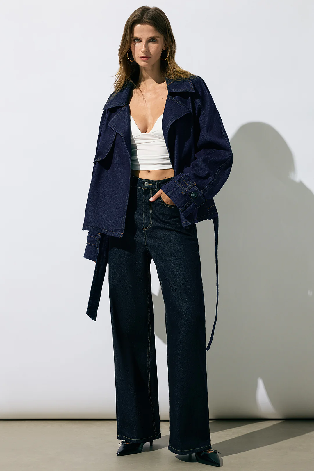 Denim Belted Asymmetrical Outerwear - Flockneti