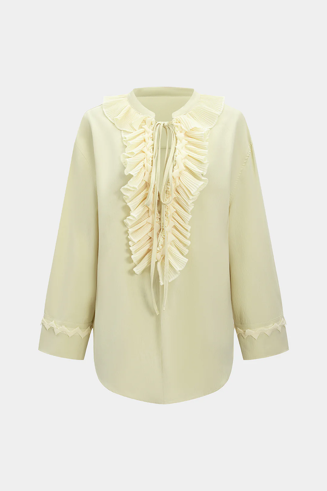 Chiffon Ruffle Tie Up Long-Sleeve Shirt - Flockneti