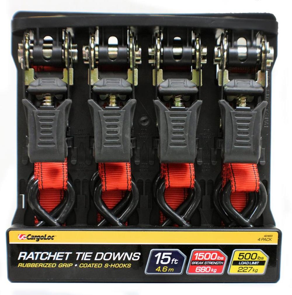 Allied International 4 piece 1 In. x 15 Ft. Ratchet Tie Down - Flockneti