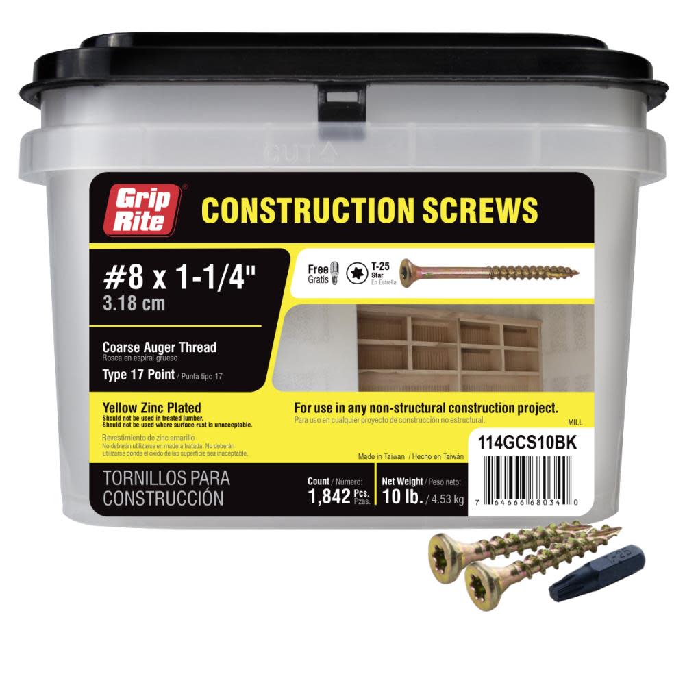 Grip Rite Screws #8 x 1.25″ Bugle-Head Yellow Zinc Type 17 Star-Drive Interior Wood 10lbs - Flockneti