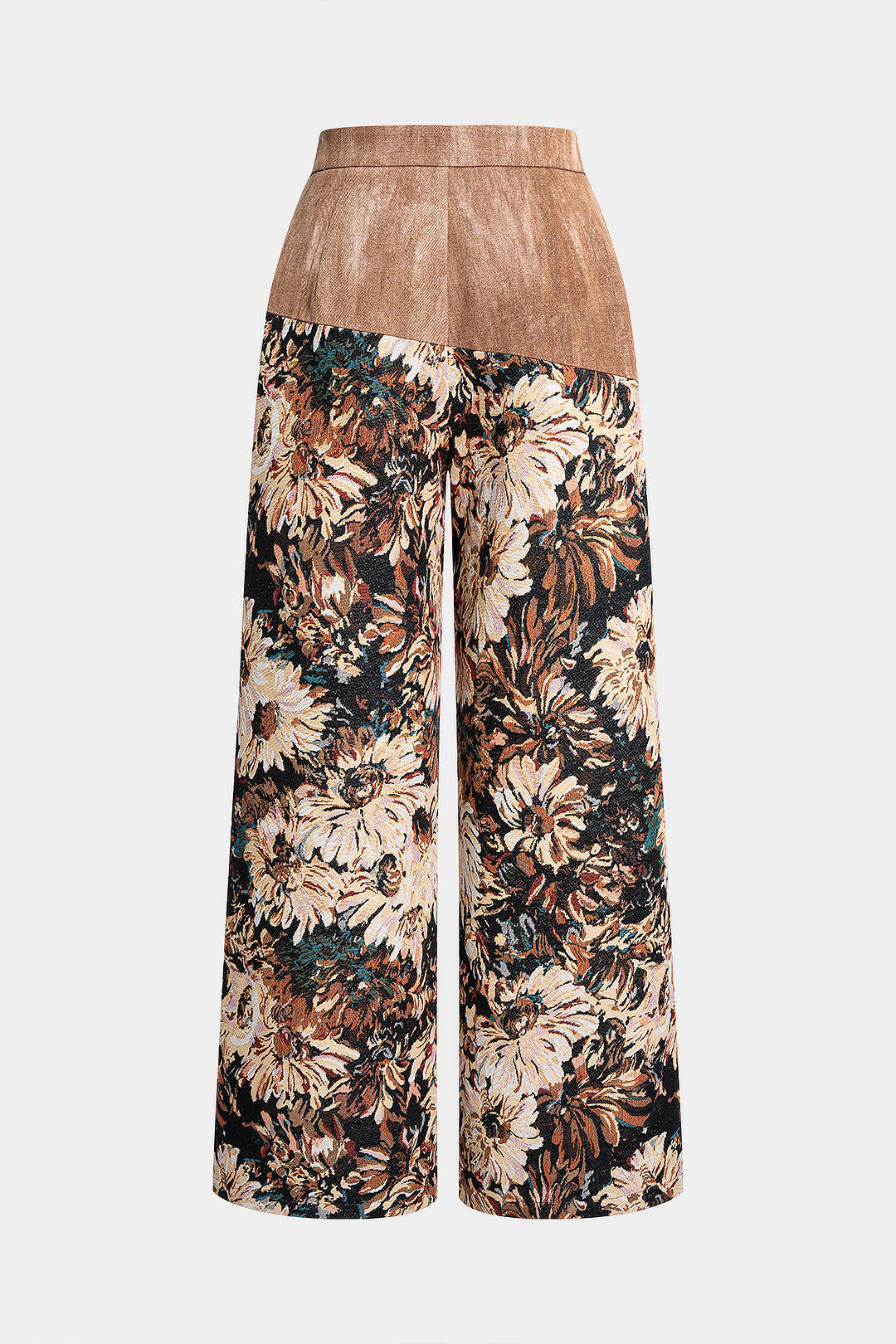 Jacquard Patchwork High Waist Wide Leg Trousers - Flockneti