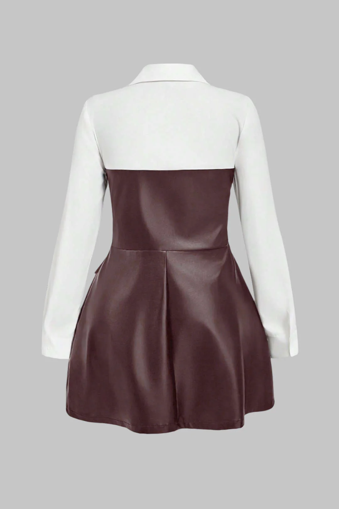 Plus Size Faux Leather Patchwork V-Neck Ruched Long Sleeve Mini Dress - Flockneti