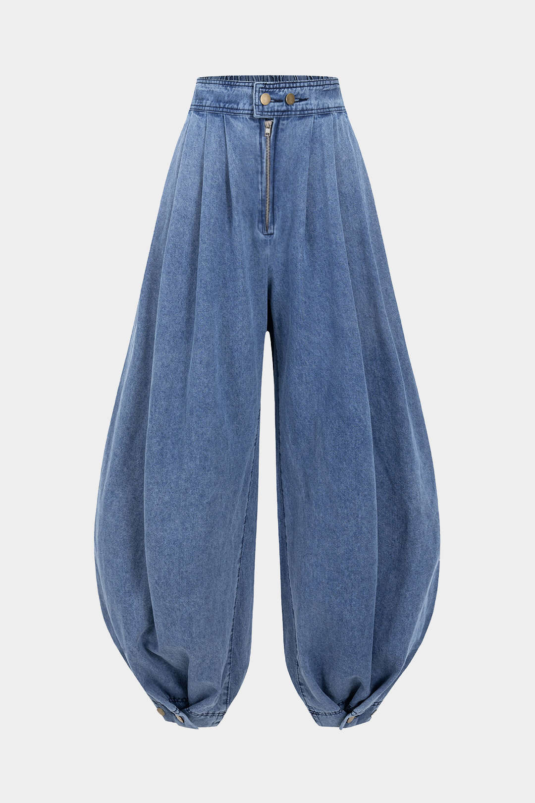 Denim High Waist Zipper Barrel Balloon Jeans - Flockneti