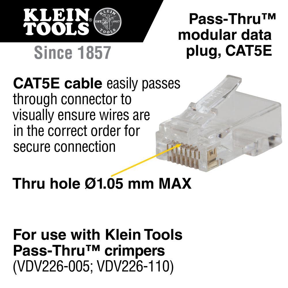 Klein Tools Pass-Thru Data Plug CAT5E 50 Pk - Flockneti