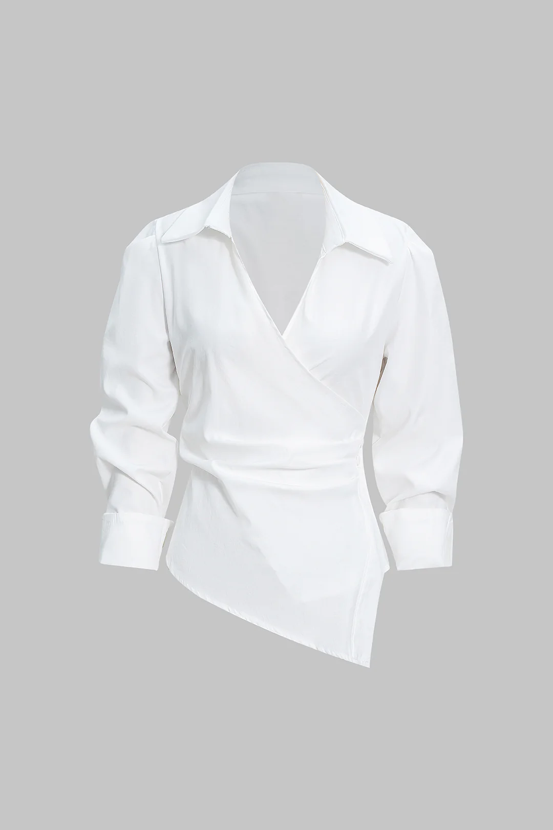 V-Neck Asymmetrical Tie Back Long-Sleeve Shirt - Flockneti