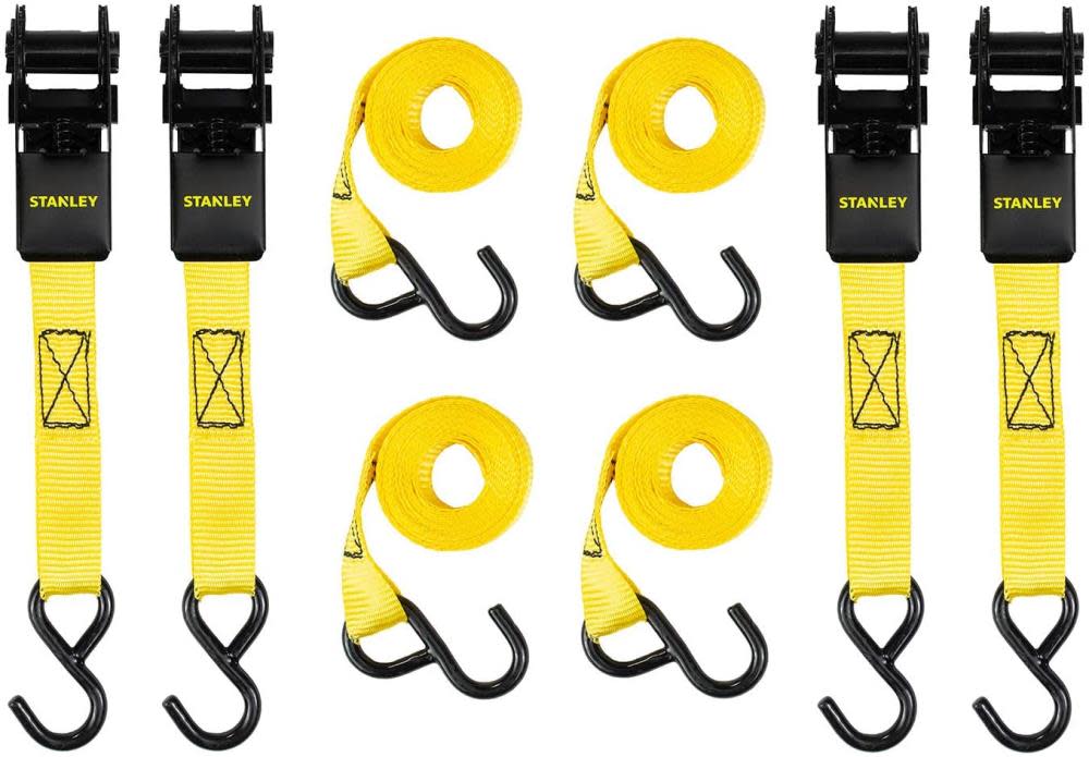 Stanley Ratchet Straps 1″ x 10′ 900 lb Break Strength Light Cargo Hauling 4pk - Flockneti