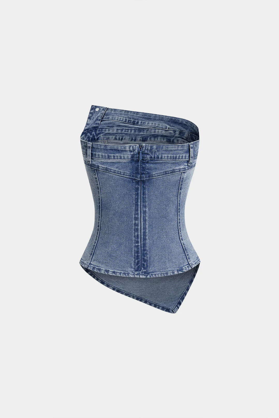 Denim Asymmetrical Washed Strapless Tube Top - Flockneti