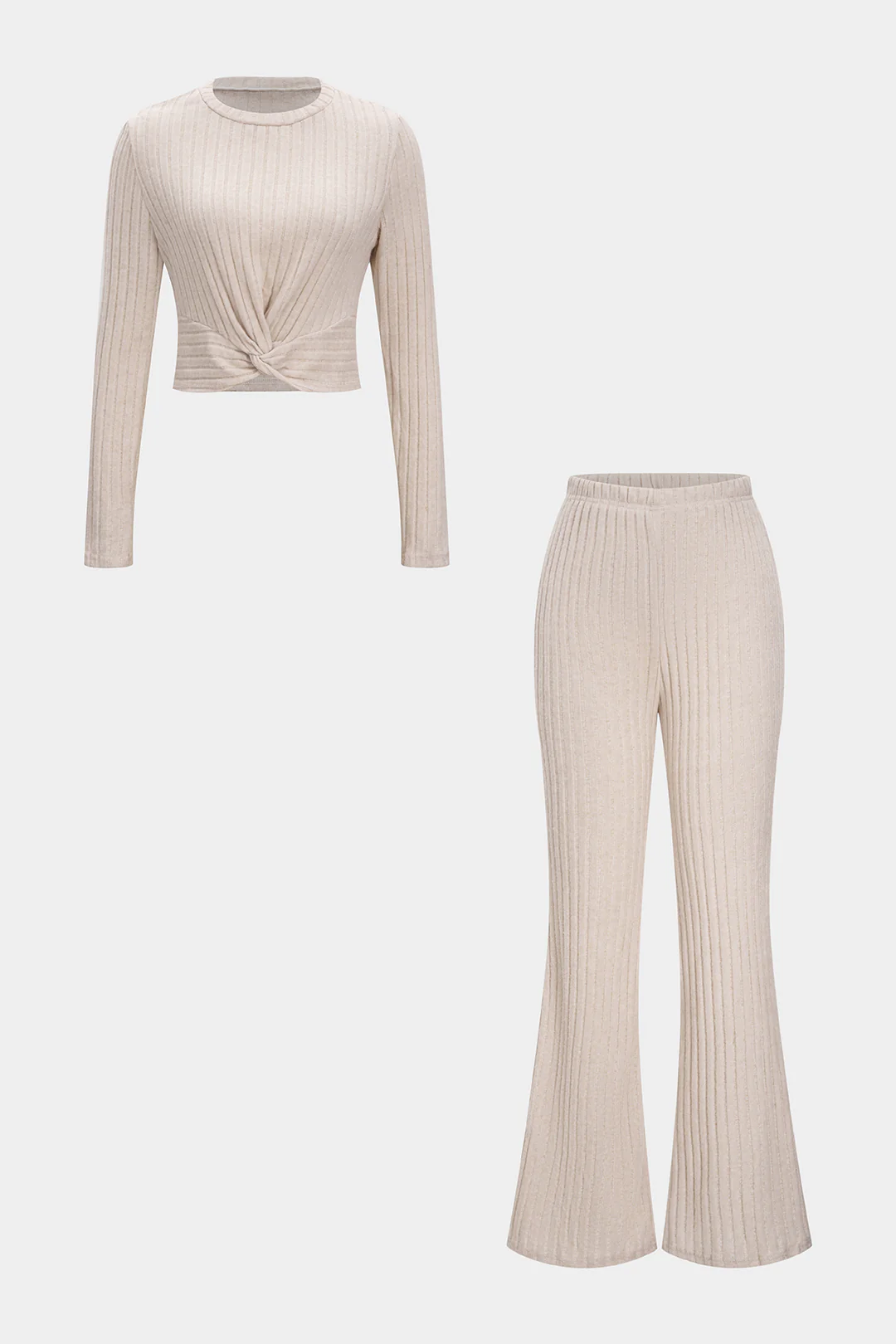 Front Knot Long Sleeve And Trousers Set - Flockneti