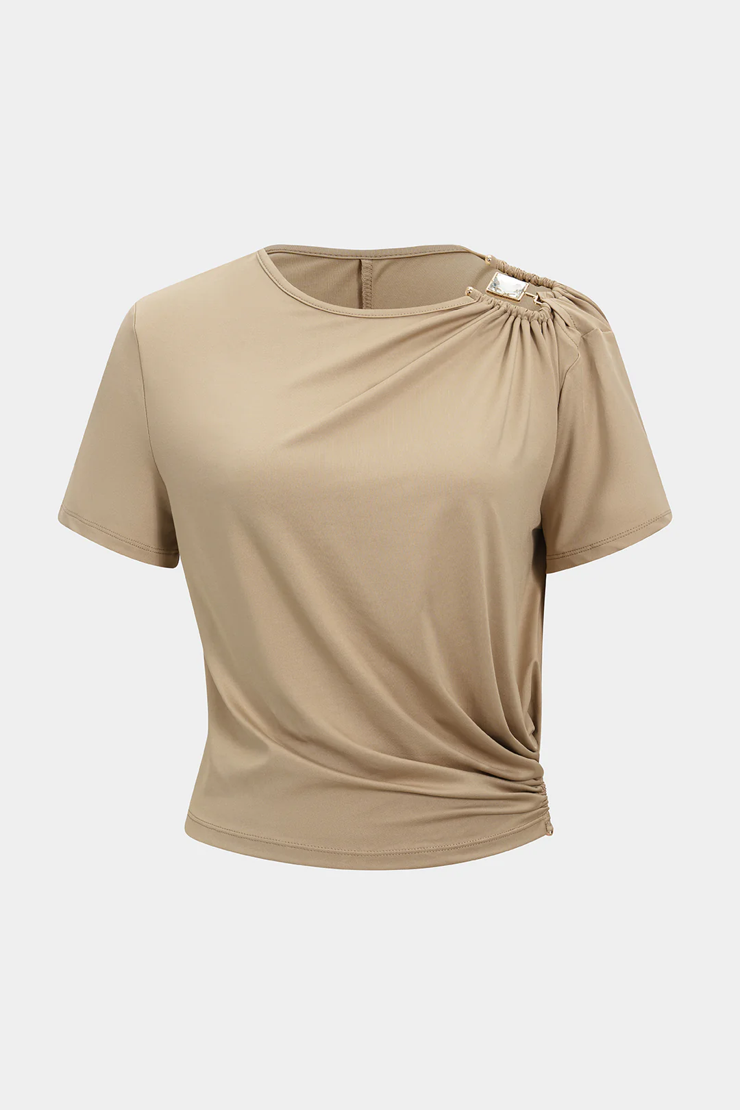 Metallic Ruched Short Sleeve T-Shirt - Flockneti