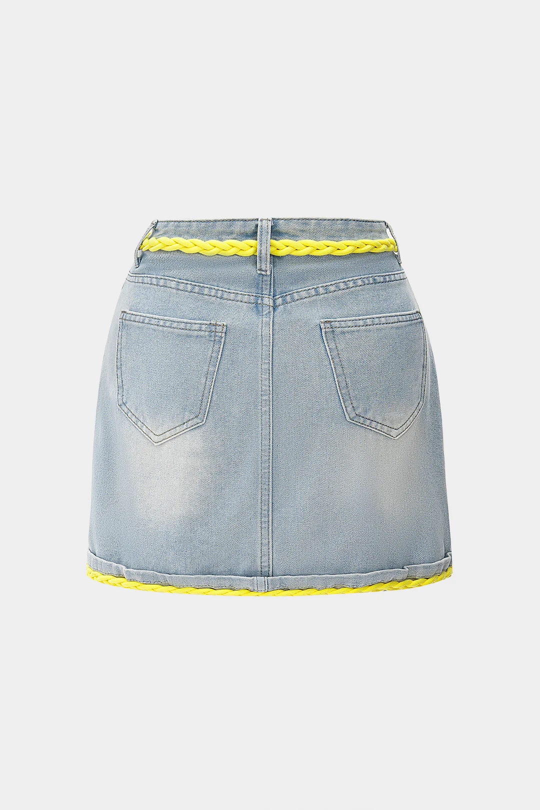 Denim Patchwork Shirred High Waist Skirt - Flockneti