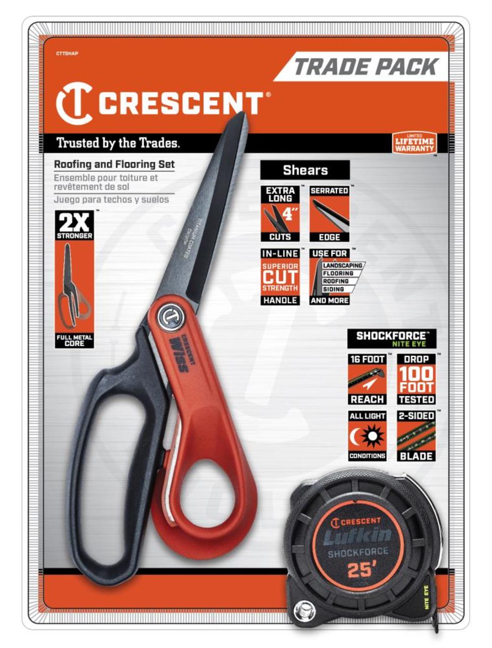Crescent Crescent Lufkin Shockforce 25 Tape Measure & 10 Titanium Coated Tradesman Shear - Flockneti