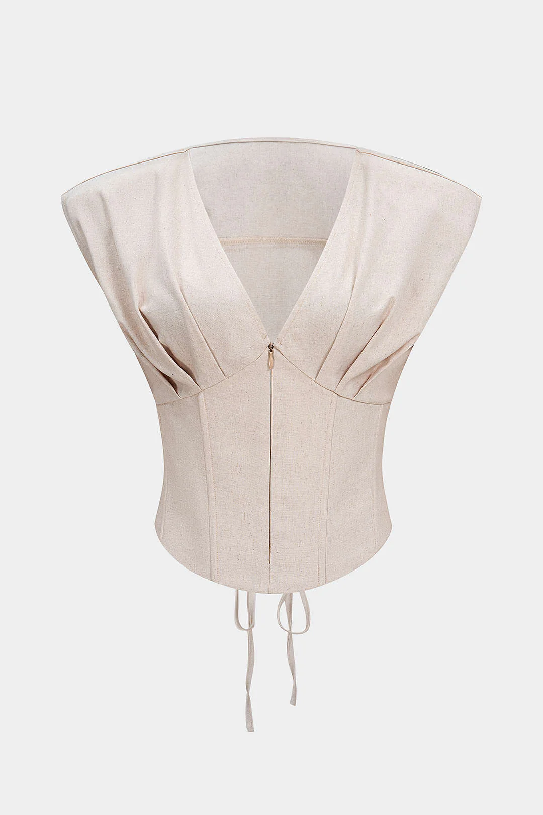 V-Neck Zipper Ruched Tie-Up T-Shirt - Flockneti