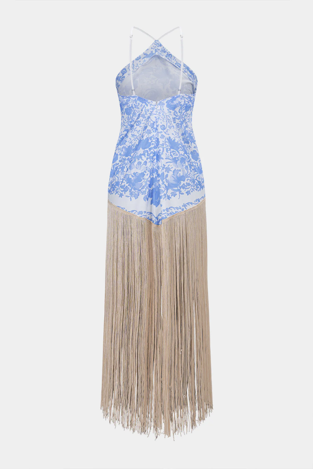 Floral Print Fringe Sleeveless Maxi Dress - Flockneti