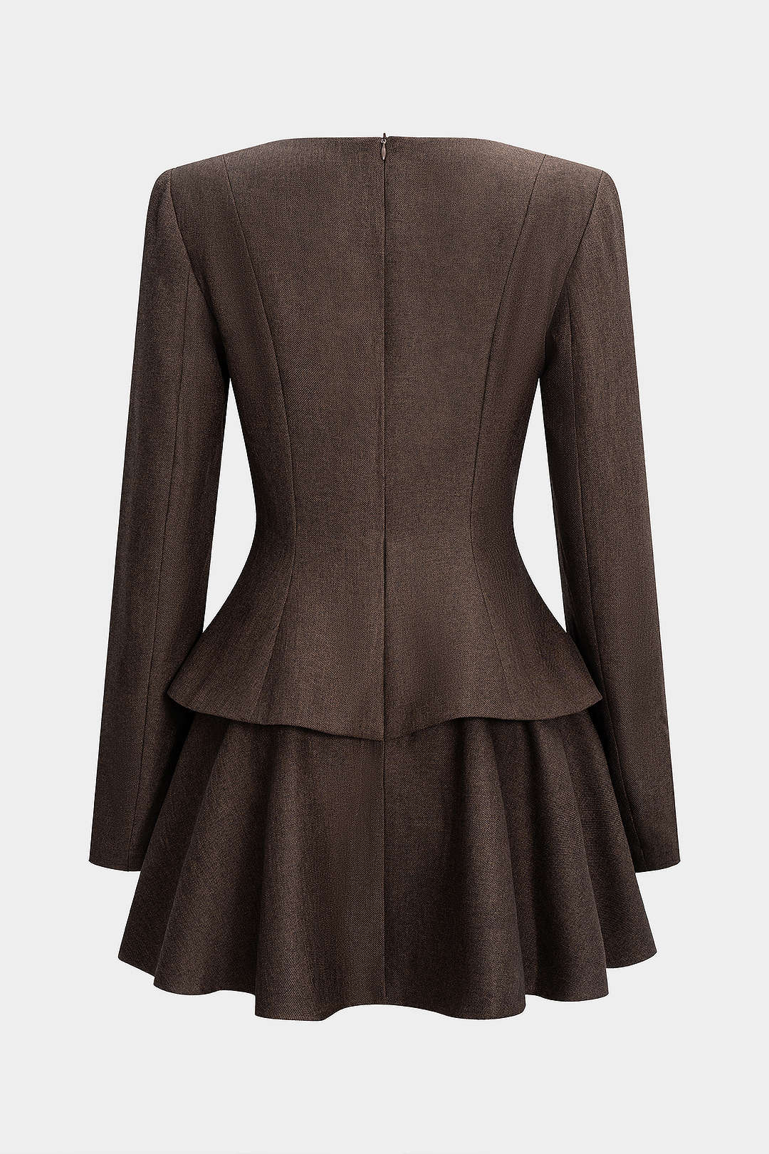 Metallic Decor Ruched Zipper Shoulder Pads Ruched Long Sleeve Mini Dress - Flockneti