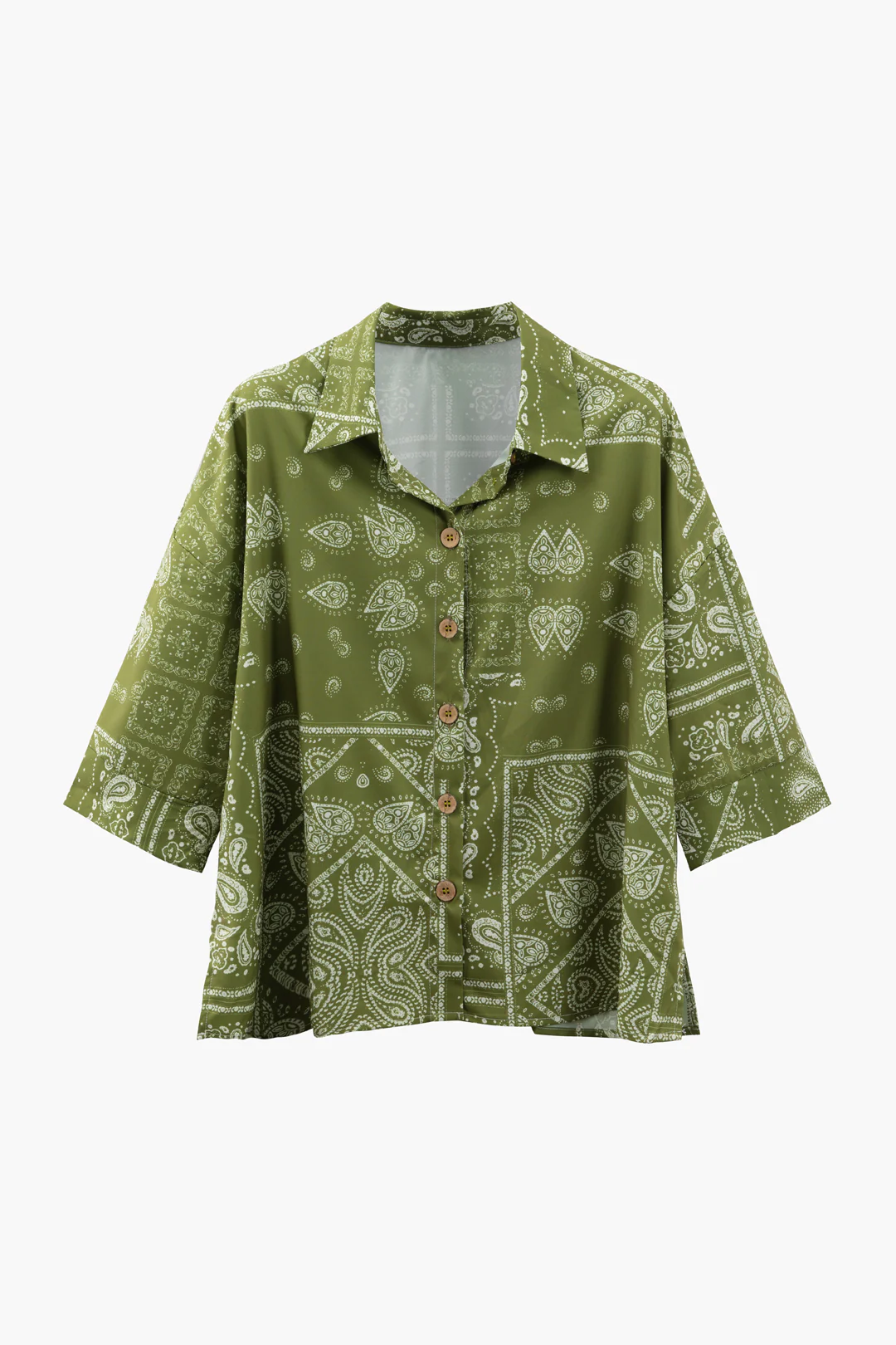 Contrast Print Button Short-Sleeve Shirt - Flockneti