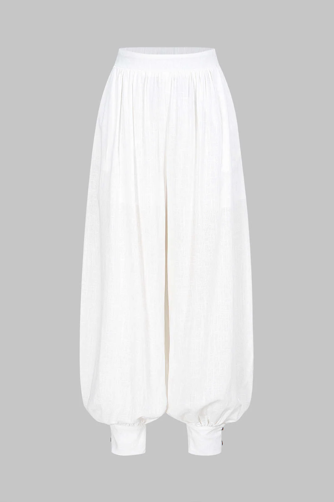 Linen Ruched Shirred Waistband Lantern Pants - Flockneti