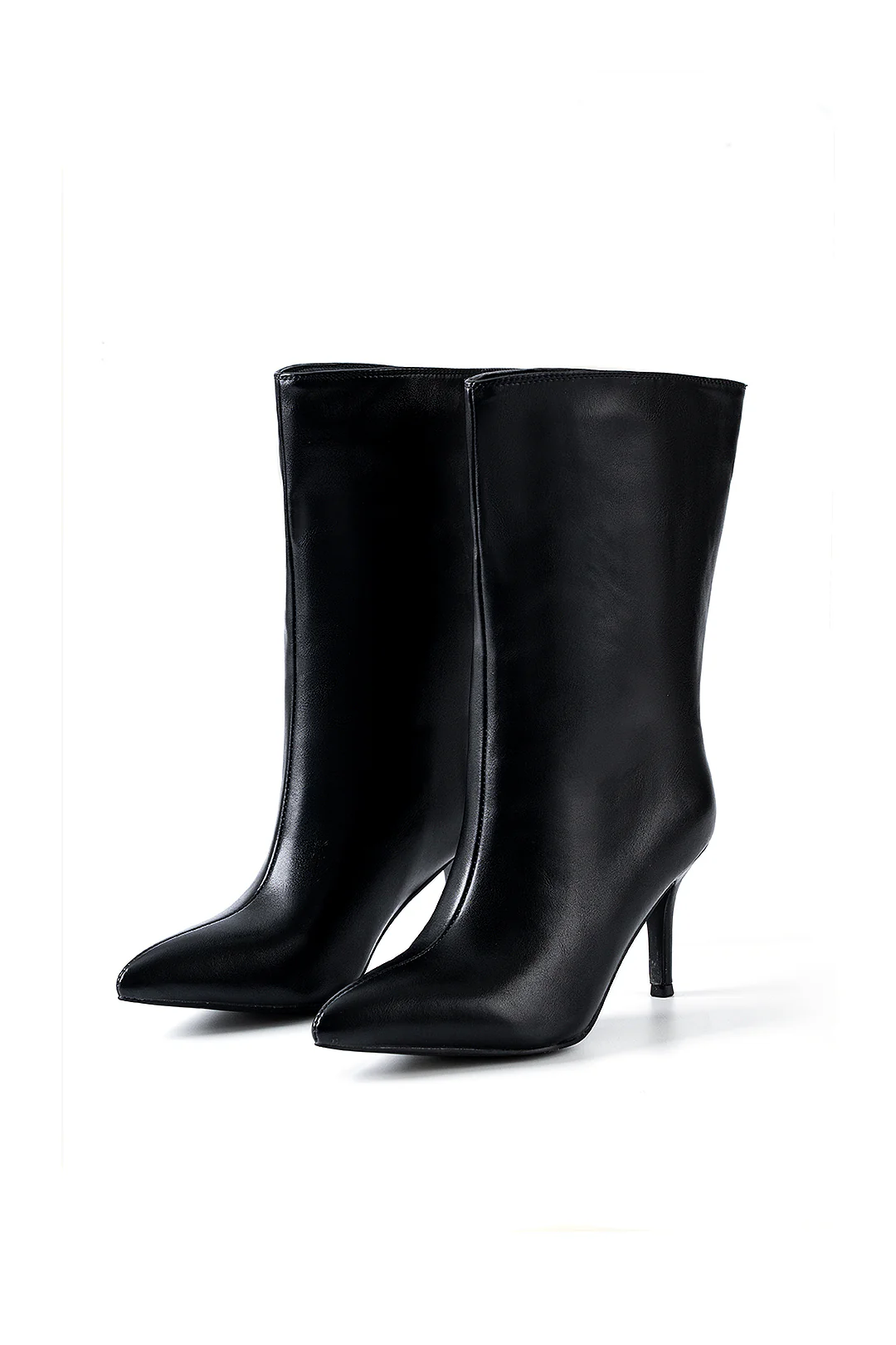 Faux Leather Pointed Toe Ankle Boots - Flockneti