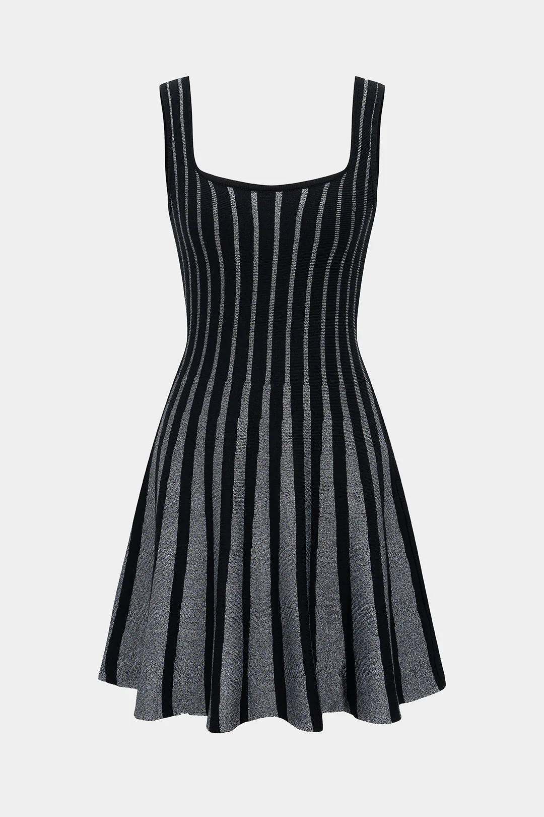Striped Contrast Print Knitted Square Neck Sleeveless Dress - Flockneti