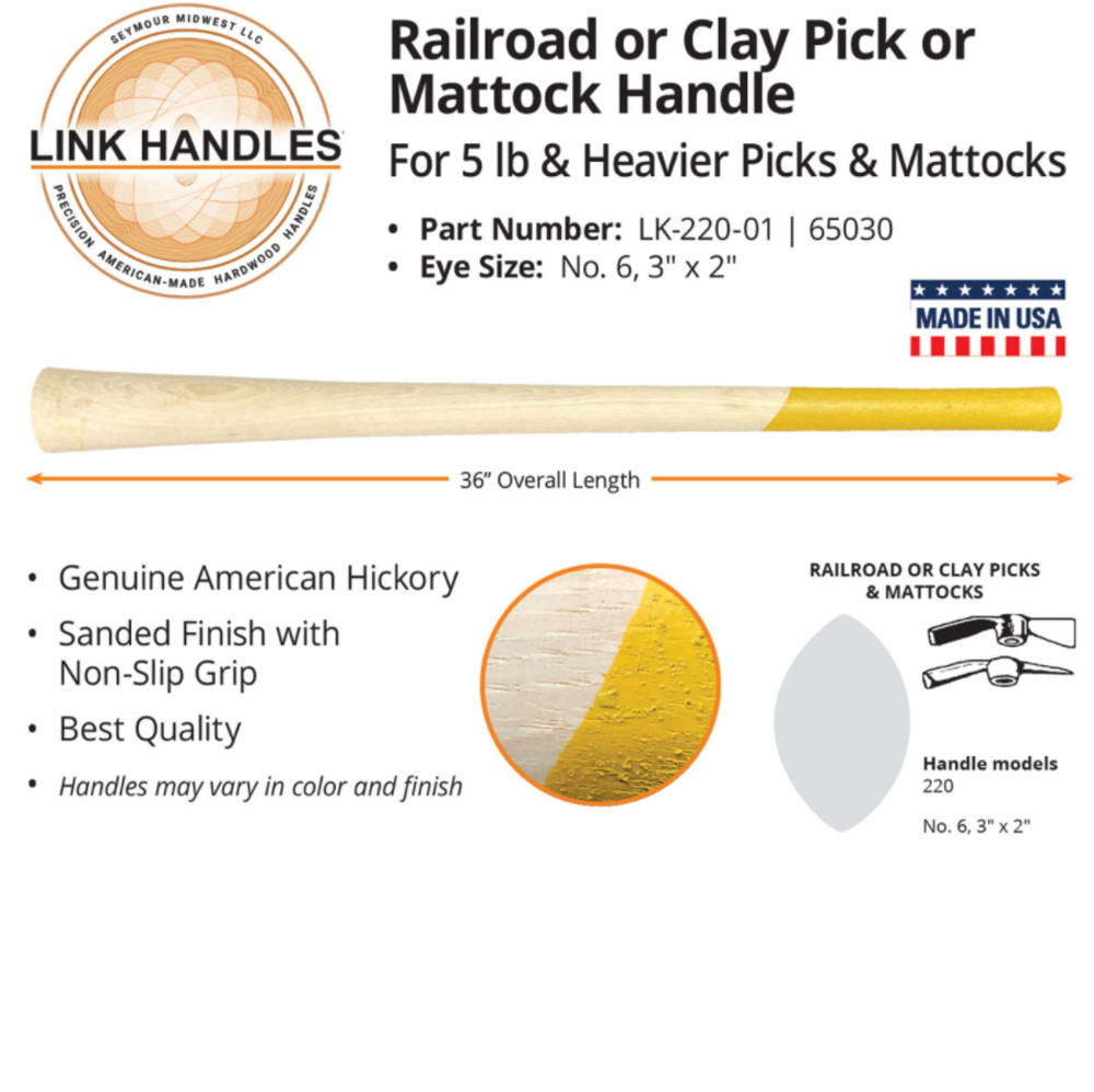 Seymour Hickory Link Handle 36″ for 5 lb. Heavier Picks and Mattocks - Flockneti