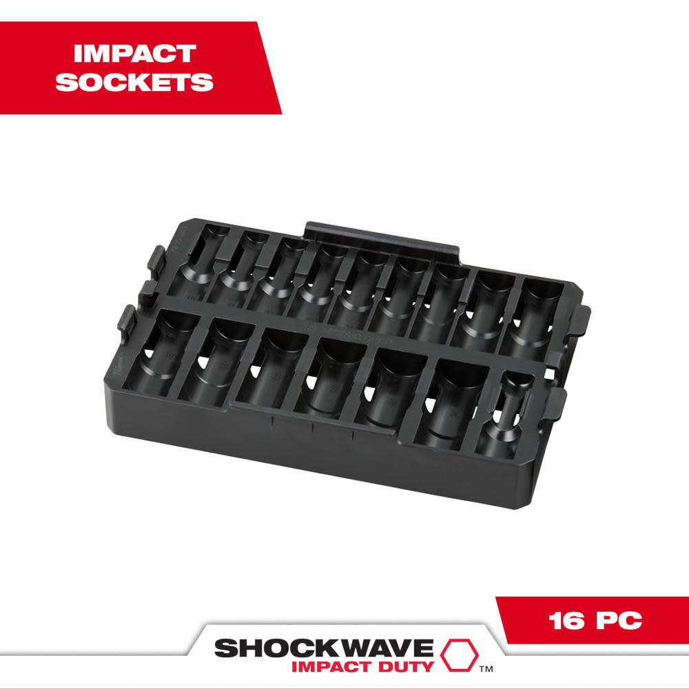Milwaukee SHOCKWAVE Impact Duty Socket 1/2 Dr 16pc Tray Only - Flockneti