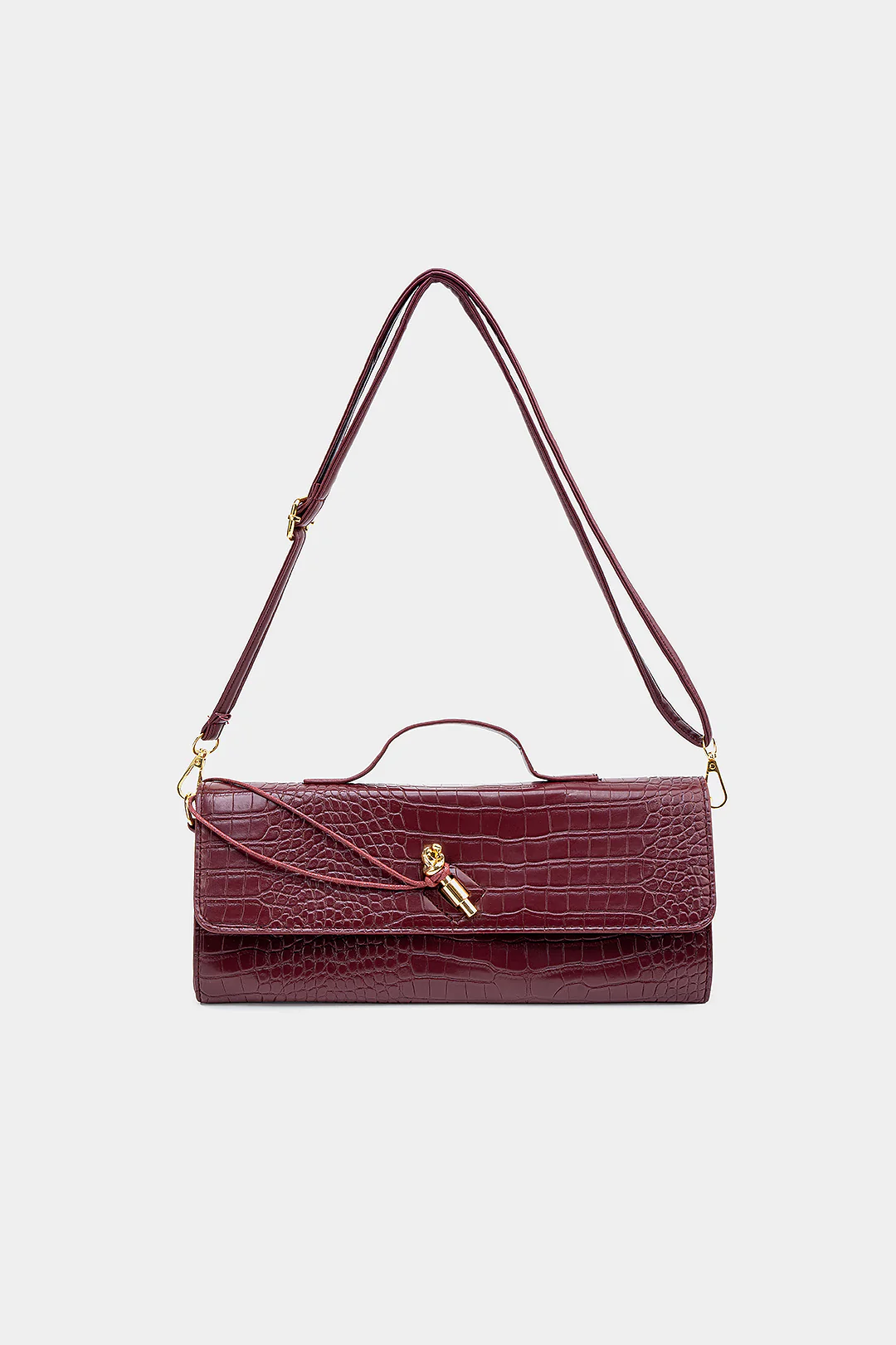 Crocodile Pattern Metallic Lock Clutch Bag - Flockneti