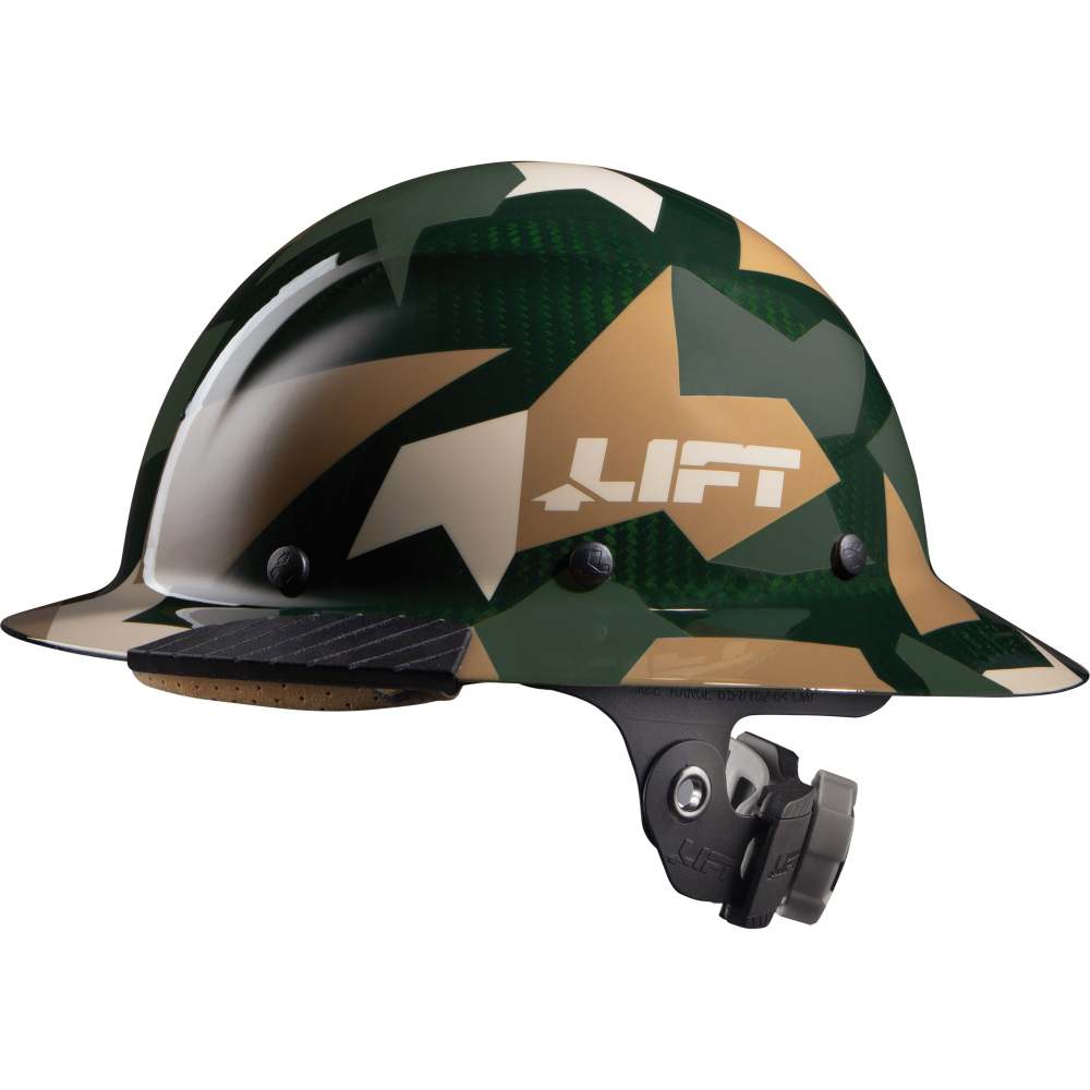 Lift Safety Hard Hat DAX Jungle Camo Carbon Fiber Full Brim - Flockneti
