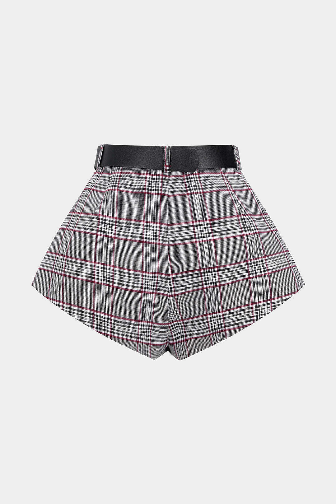 Plaid Print Belted Zipper Shorts - Flockneti