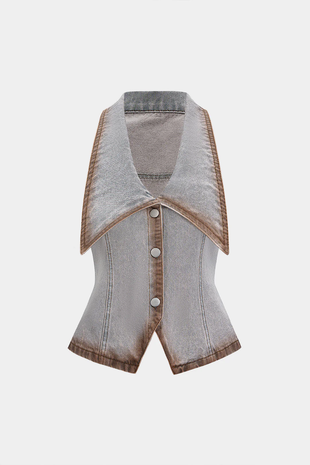 Denim Contrast Binding Button Washed V-Neck Crop Top - Flockneti