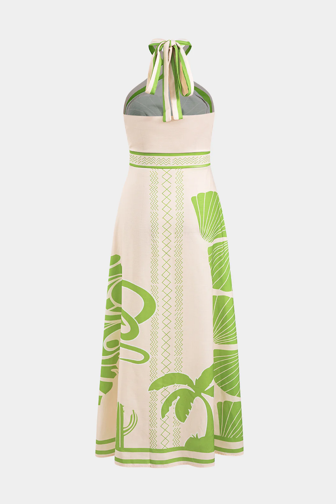 Leaves Print Halter Neck Tie-Up Sleeveless Midi Dress - Flockneti