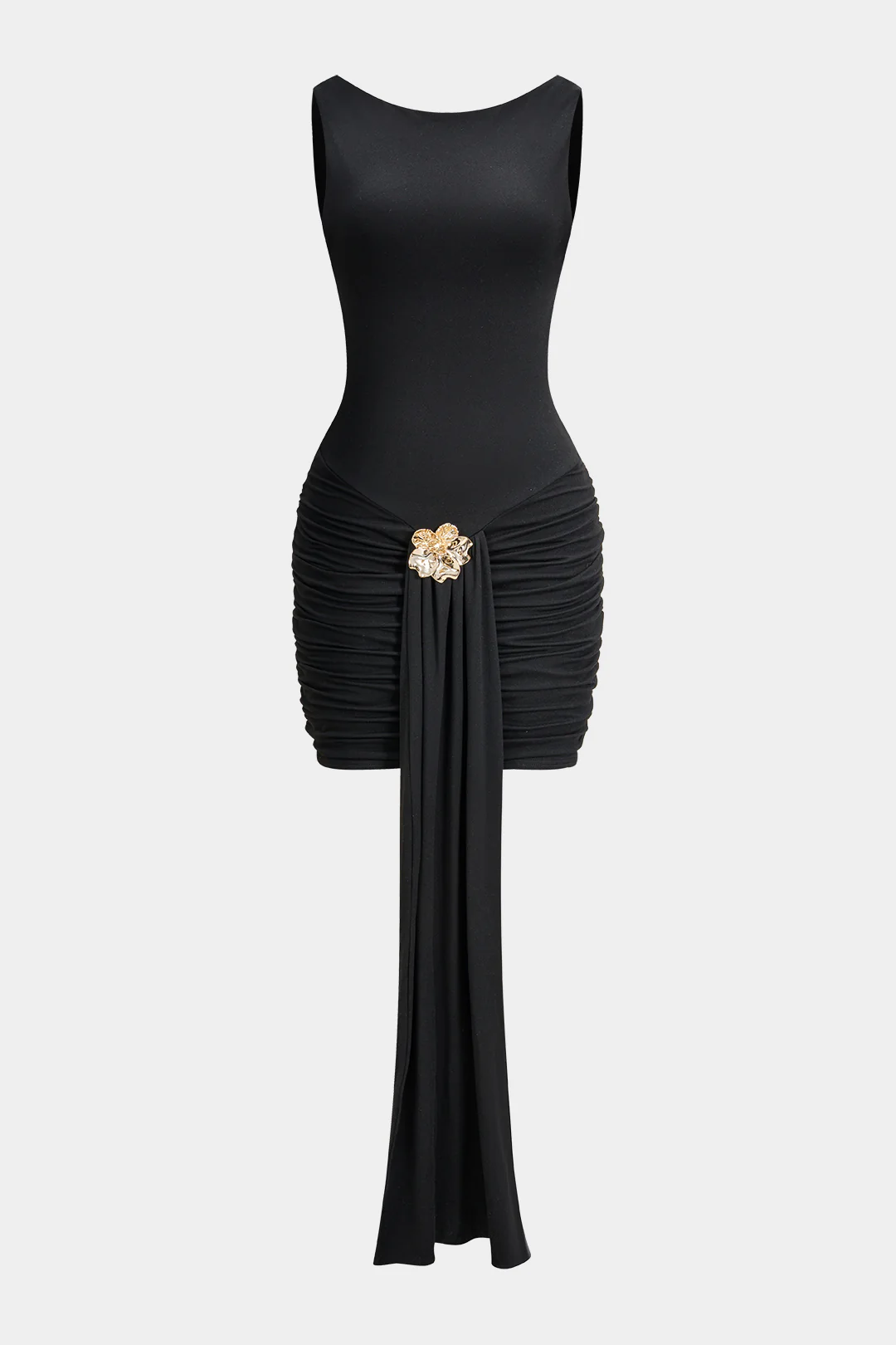 Metallic Decor Ruched Strappy Sleeveless Mini Dress - Flockneti