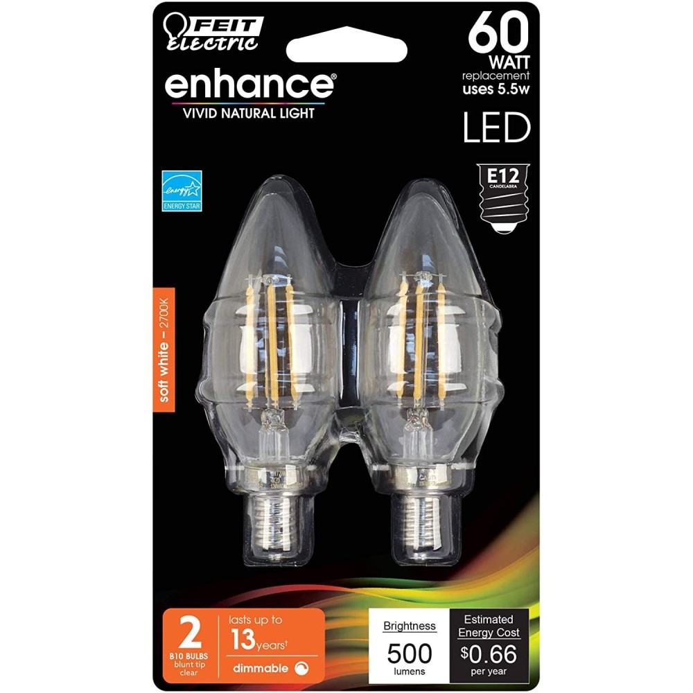 Feit Electric 60W Blunt Tip Glass Filament LED Bulb 2pk - Flockneti