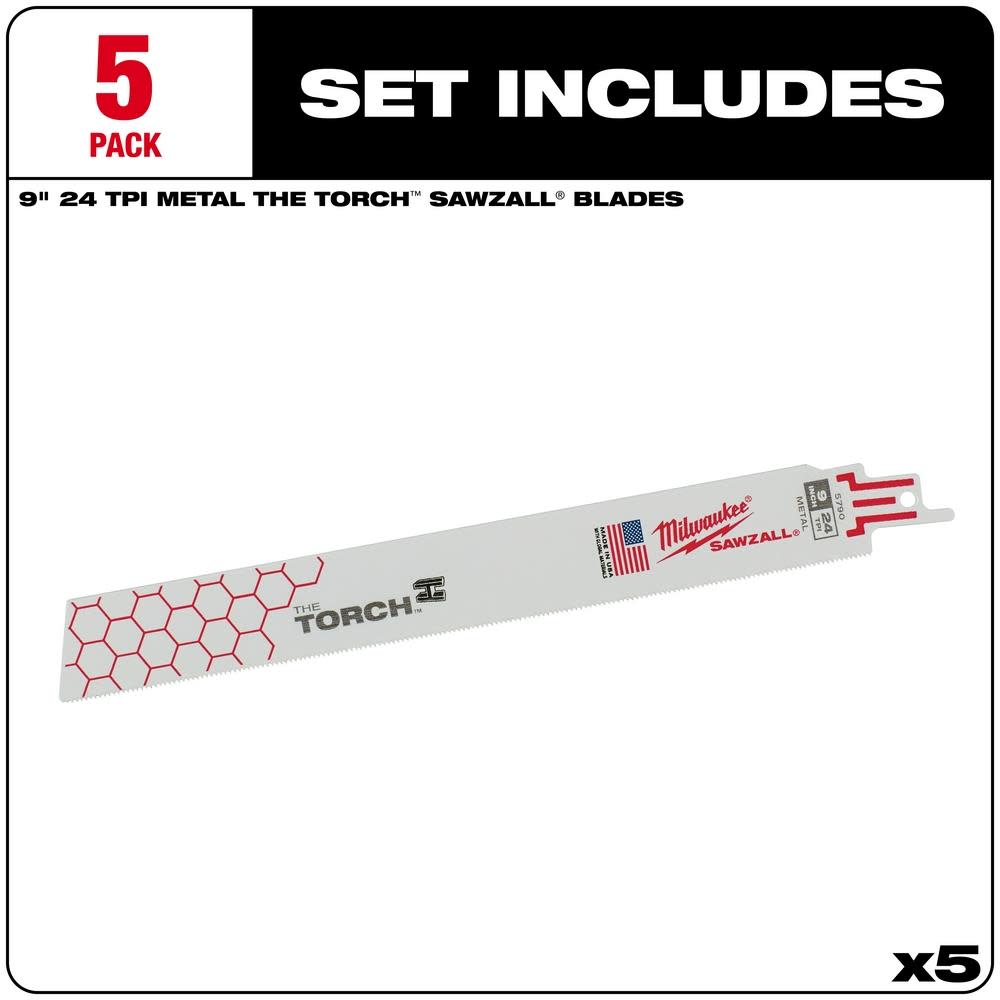 Milwaukee 9 in. 24 TPI THE TORCH SAWZALL Blades 5PK - Flockneti
