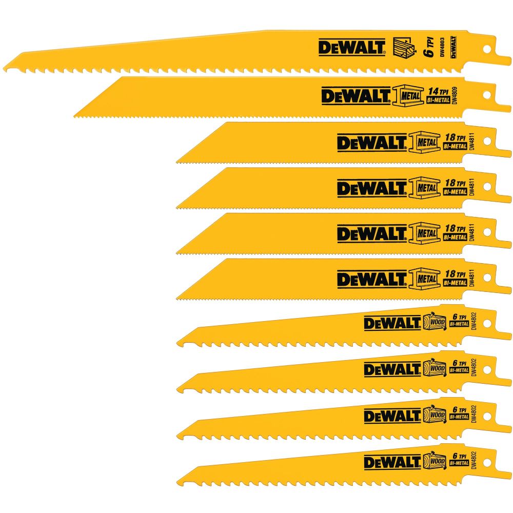 DEWALT Reciprocating Saw Blades Bi-Metal Set With Case 10pc - Flockneti