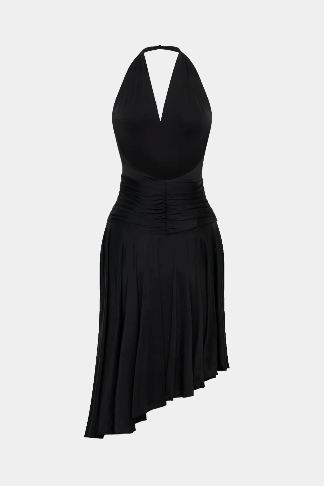 Halter V-Neck Knotted Ruched Sleeveless Midi Dress - Flockneti